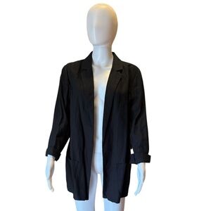 Chico’s Blazer Soft Summer Linen Solid Black Large NEW